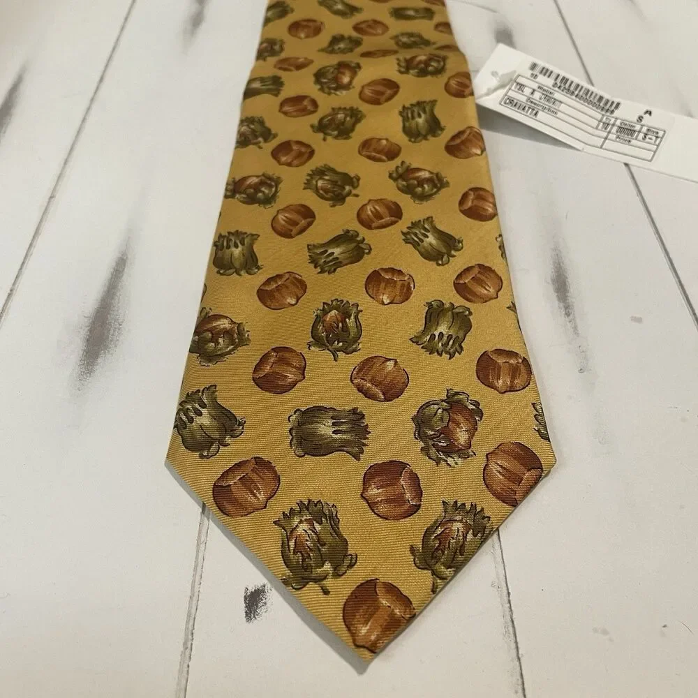 Vintage Yves‎ Saint Laurent YSL 100% Silk Neck Tie Gold Yellow Hazelnut RARE NWT
